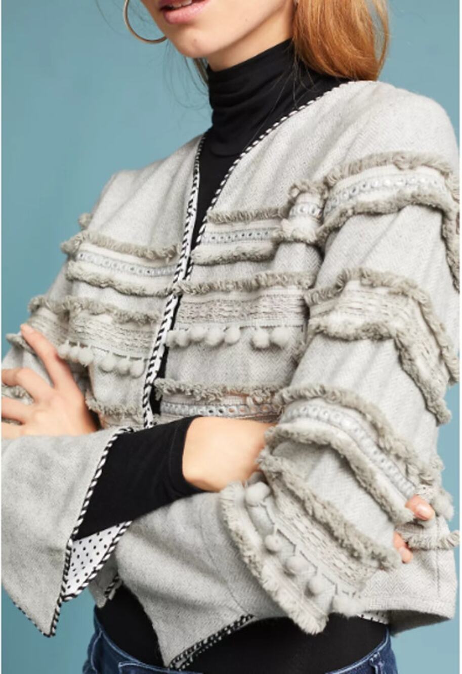 Anthropologie Harlyn XS Annapolis Pommed Crop Jacket Open Front French Girl